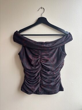 Ganni Ruched Off-Shoulder Tank Top